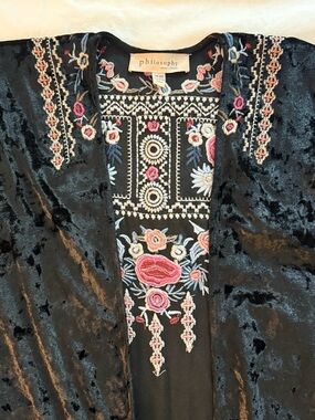 Philosophy Black Velvet poncho cape with Pink and Cream Embroidery